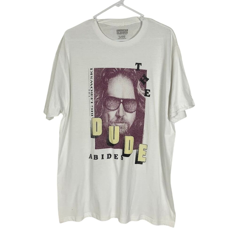 The Big Lebowski The Dude Abides Jeff Bridges Movie Graphic T Shirt NEW Size XL